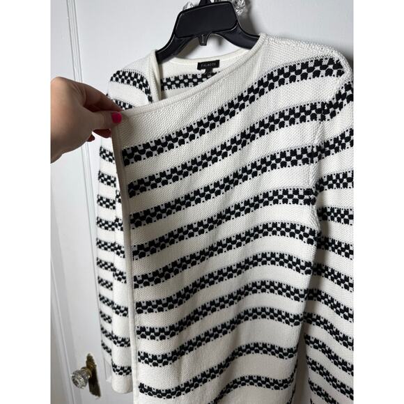 Talbots Black White Striped Chunky Rolled Neck Open Cardigan Sweater Small Chic - Picture 8 of 8
